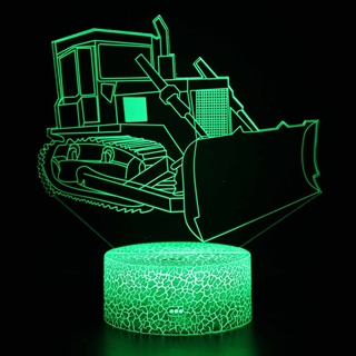 3D LED lampe med bulldozer – 16 farver og fjernbetjening – dæmpbar